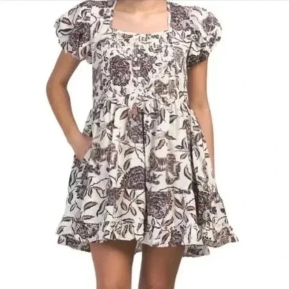 HOUSE OF HARLOW 1960 Ozzie Floral Puff Sleeve Cotton Boho Mini Dress Medium - Picture 4 of 13